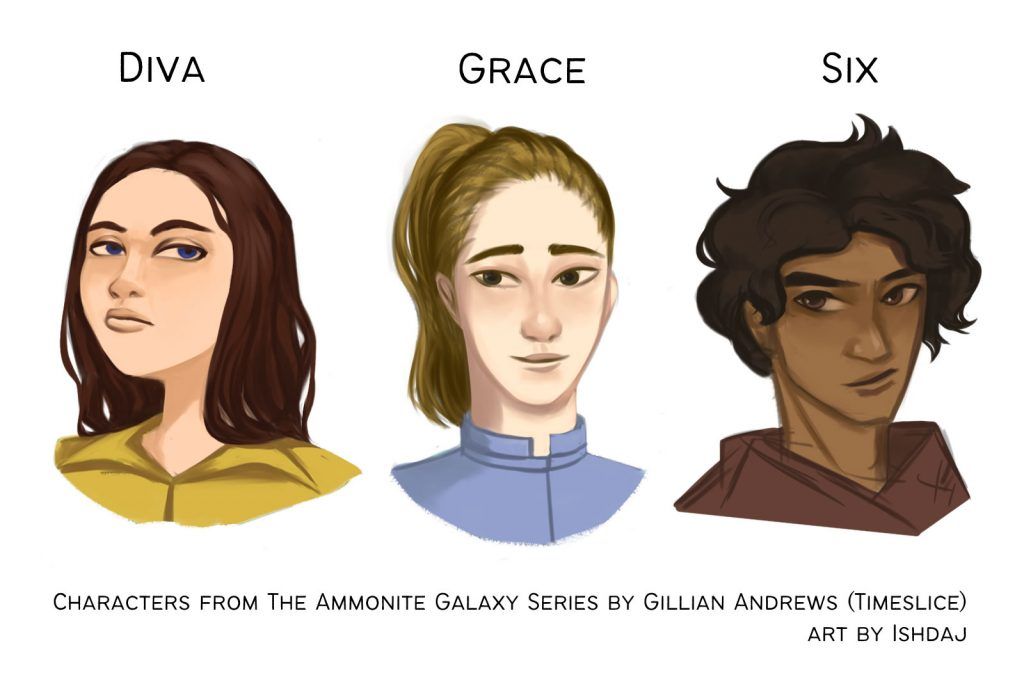 Characters from the Ammonite Galaxy series by Gillian Andrews (Timeslice) Art by Ishdaj